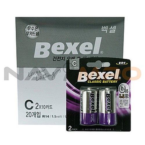 [벡셀] 벡셀 망간건전지 C사이즈 (R14) 20알 카드타입 / 구분: C (R14)