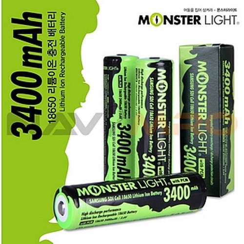 [몬스터라이트/] 18650 리튬이온 배터리 (3400mAh) / 구분: 18650 / 모델명: ML3400BA