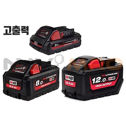 [밀워키/Milwaukee] 18V 리튬이온 배터리 (HB Slide 타입) / 전압(V/Ah): 18 / 8.0 / 모델명: M18 HB8