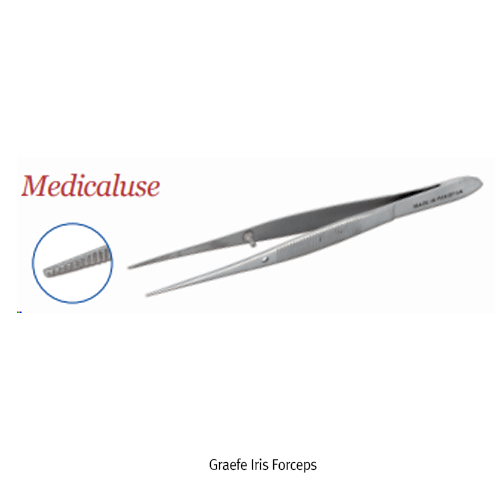 Graefe Iris Forceps, Rust-proof Stainless-steel 410, with Sharp & Ridged-Tip, L105mm, Medicaluse For Frasping and Holding Tissue, Delicate, 그레이프 아이리스 포셉/핀셋, 의료용, 비부식