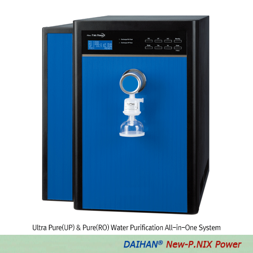 DAIHAN® Ultra Pure(UP) & Pure(RO) Water Purification All-in-One System “New-P.NIX Power”, Max 15L/hr With Pretreatment System, 2-Steps of Filter Exchange Indicator, (RO) 0.2~250㎲/cm, (UP) Up to 18.3㏁·cm, 초순수/순수 제조기