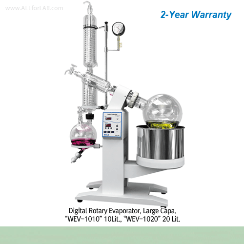 DAIHAN-brand® 10-/20-Lit Digital Rotary Evaporator, “WEV-1010”, “WEV-1020” Large Capacity, Vertical-type with Digital Controlled Stainless-steel Bath 99℃, Electric Lift Bath, 20~130 rpm, 대용량 회전식 증발 농축기