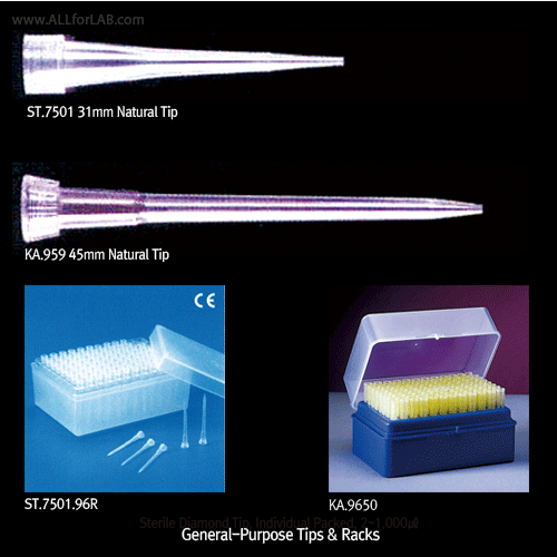 Kartell® Standard Tips & Racks, PP, Universal-Fit for Most Micropipetter Brands, 0.5~10,000㎕ Racks with Lift-Off Lid type & Hinged Lid type, Autoclavable, 대중/만능형 팁 & 팁랙