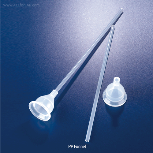 Azlon® PP Funnel, Thistle Shaped, Funnel Φ40×h50mmWith Detachable Long Stem Φ6×L260mm, -10℃~+125/140℃, [ USA-made ] , PP 투명 플라스틱 펀넬