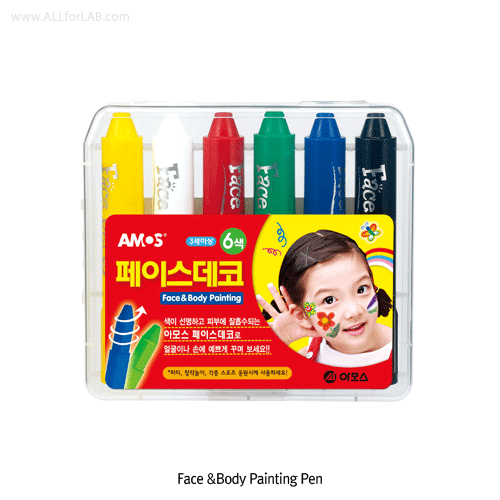 Amos® Face & Body Painting Pen, 6 Colors SetFor Party, Sports Game & Cheer, Easy Washing, 페이스데코 페인팅