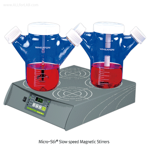 Wheaton® Micro-Stir® Slow Speed Magnetic Stirrer, 5~200rpmWith Digital Control, 1 & 4-place, 디지털 저속 자력교반기, 스피너 플라스크 Magna-Flex® 용, 1 구 · 4 구