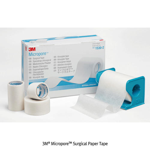 3M® MicroporeTM Surgical Paper Tape, White, Hi-Breathable, Hypoallergenic, w1.27~5.08cm, L9.14m Roll, Medicaluse<br>Taping at Fragile & Risk Skin, 병원용 가장 범용 의료 종이 반창고, 저자극성/통기성