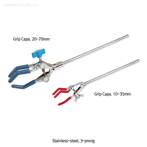 3-prong Clamp, Extension, Single Adjusted, Grip Capa.10~70mm<br>Stainless-steel Rod, 3-가닥형 클램프