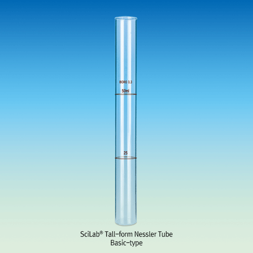 SciLab® Tall-form Nessler Tube, Color Comparison, 2 pcs Matched Set, 25/50 & 50/100㎖<br>With Optically Plane Bottom, Borosilicate Glass 3.3 장형 비색관, 2개 매치 세트