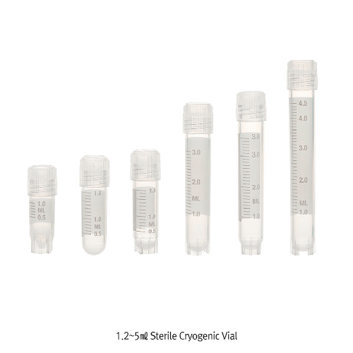 Simport® CryovialTM 1.2~5㎖ Sterile Cryogenic Vial, PP, with Graduation<br>With External Screwcap with inside Lip-Sealed, CryoVial® T309, -196℃+121℃<br>눈금부 멸균 냉동 바이알, 외부 스크류 캡(완벽한 내부 Lip Seal구조)