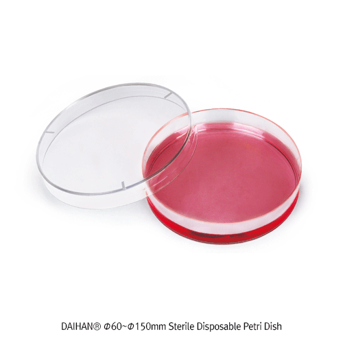 DAIHAN® Φ60~Φ150mm Sterile Disposable Petri Dish, E-beam or EO Gas Sterile<br>Made of Crystal Clear PS, -10℃+70/80℃, 일회용 멸균 페트리디쉬