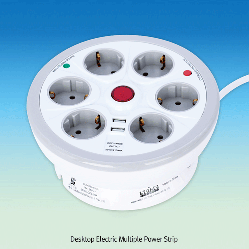 Seise® Desktop Electric Multiple Power Strip, Upper Socket Type, 250V, 1.5mm×3, Cord-1.5m<br>With 6 Sockets & 2USB(5V), Overload Protection, Surge Protection, 탁상용 기능성 멀티탭, 6소캣 & 2USB 1.5m 코드