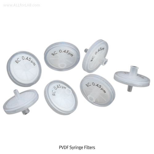 CHMLAB® Premium PVDF Syringe Filters, Hydrophobic, Batch Traceable, Φ25mm<br>With PP Housing, Ready-to-Use, PVDF 시린지 필터, 소수성