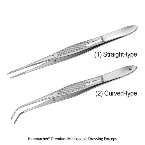 Hammacher® Premium Microscopic Dressing Forceps, WironitTM Non-magnetic/Rust-free Stainless-steel, Medicaluse<br>Very Delicate, with Ridged-Tip, L105~130mm, <Germany-Made> 프리미엄 마이크로스코픽 포셉/핀셋, 독일제 의료용, 비자성/비부식 특수스텐