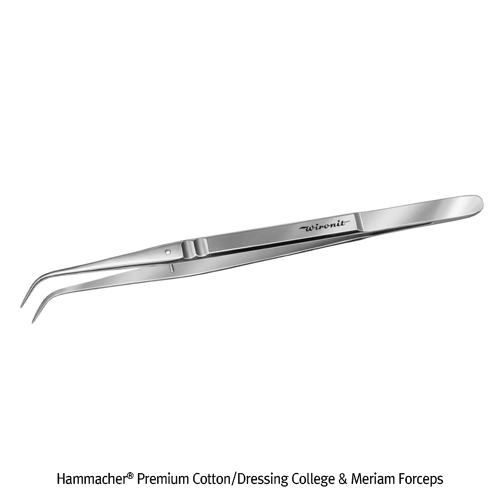 Hammacher® Premium Cotton/Dressing College & Meriam Forceps, WironitTM Non-magnetic/Rust-free Stainless-steel, Medicaluse<br>With Smooth Handle·Pin, Sharp-Tip, L150mm, <Germany-Made> 프리미엄 WironitTM 콜리지 & 메리엄 포셉/핀셋, 의료용, 비자성/비부식 특수스텐