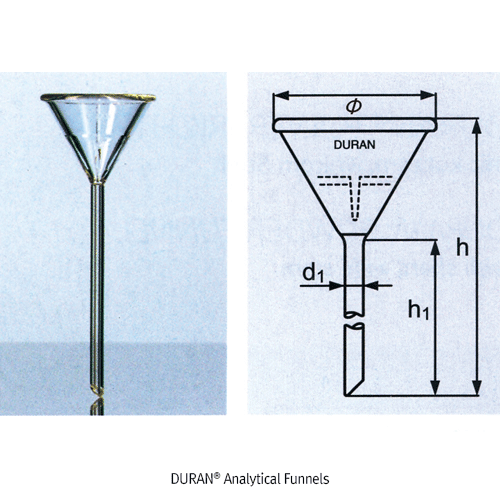 DURAN® Premium Analytical Funnel, 60°Internal Rib Angle for Rapid Filtration<br>With special Rib-In, <Germany-Made> 분석용 깔때기, 신속여과·분석용