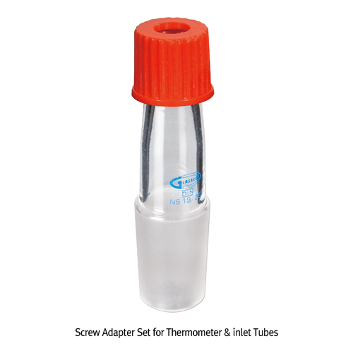 Screw Adapter Set for Thermometer & inlet Tubes, with Glass Cone, for Φ5~7mm Grip<br>With PP Open-top Screwcap & Silicone O-ring Gasket, 스크류 온도계 어댑터