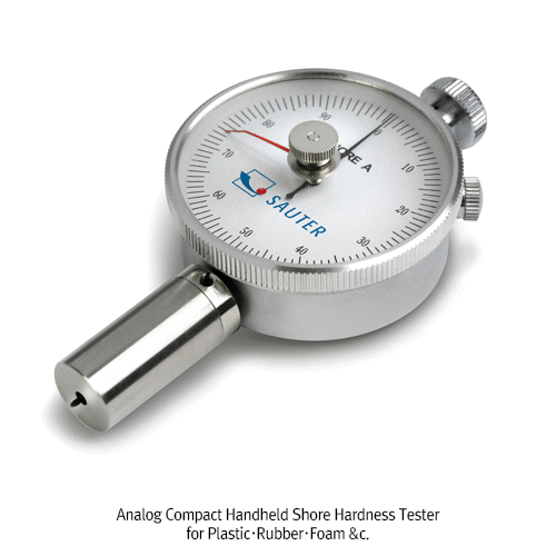SAUTER® Analog Compact Handheld Shore Hardness Tester Set “HB”, Measurement of Penetration, Hardness-type Shore A·Shore A0·Shore D<br>With Drag Indicator & Hand Carrying Case, Measuring Tips are not Interchangeable, 아날로그 컴팩트 쇼어 경도측정기 세트
