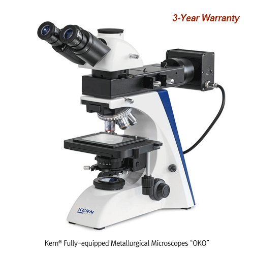 Kern Fully-equipped Metallurgical Microscopes “OKO”, for Testing Metals and Analyzing Surface, 50×~ 500×<br>With Refrected and Tranmitted LED illumination, Height-adjustable 1.25 Abbe Condenser, 고성능 금속 현미경