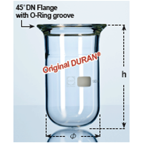 100~20,000㎖ DURAN® Original Vacuum/Pressure Reaction Vessel, Round Bottom, 45°DN-Flange with O-Ring Groove<br>With Perfect Compatibility, 0.5~2.5 bar, 정품 DURAN® 환저 진공/압력 반응 베셀, O-링 홈부, 완벽한 호환성 표준화 규격