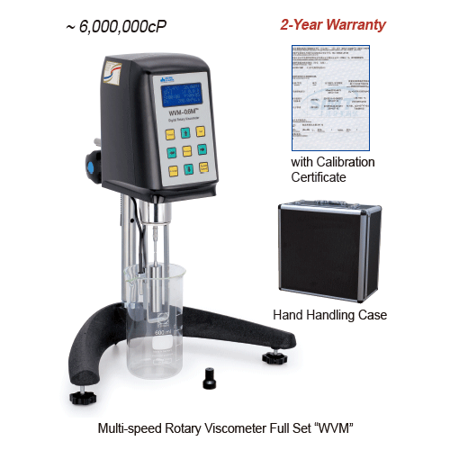 DAIHAN® Multi-speed Rotary Viscometer-full Set “WVM-0.6M” & “WVM-6M”, 1~6,000,000 cP<br>With Cal. Certi. & Standard Spindle kit(LV1~4), Lifting Stand, Hand Handling Case, 0.1~60-/100-rpm, 멀티 스피드 디지털 회전 점도계