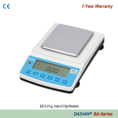 DAIHAN® [d] 0.01 & 0.1g, max.610g~6,100g Multi-use Balance “BA-Series”, DC & AC Adapter  With g·Metric·Pcs·%·Carat·CHK·Bargraph·Density Test-Function, 다용도 바란스, 무게·계수·퍼센트·캐럿·비교계량·비중측정 & 동물계량 기능
