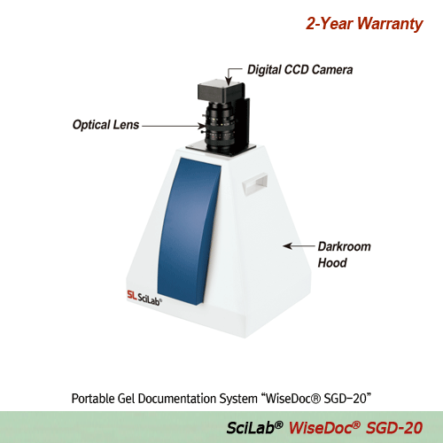 SciLab® Portable Gel Documentation System “WiseDoc® SGD-20”, 1.45M Pixel CCD Camera, with Certi. & Traceability With Digital CCD Camera & Optical Lens, Portable Darkroom Hood, Capture Software, USB Interface 젤 이미지 분석기, 고성능/최저가, 디지털 CCD 카메라(145만 화소) 장착