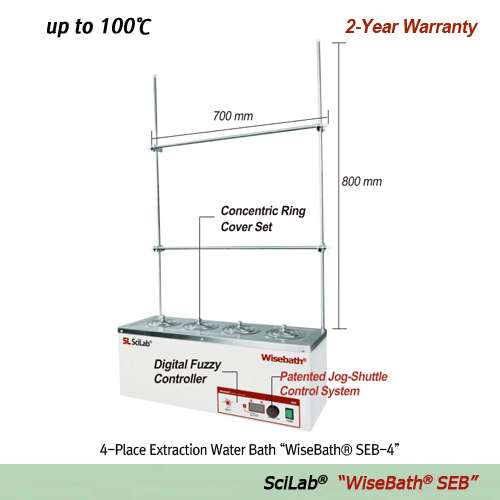 SciLab® Extraction Water Bath “WiseBath® SEB”, with Concentric Ring Cover Sets & Holding Frame, 4·6·8 place  Ideal for Gentle Extraction·Soxhlet Extraction·COD Determination, Digital Fuzzy Control, Back Light LCD, up to 100℃, ±0.2℃  다용도 추출용 항온수조, 4·6 ·8 구