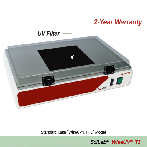 SciLab® UV Transilluminator “WiseUV® TI”, Standard- & Compact Case-type, 48W & 90W UV Lamp With Hinged UV-Blocking Safety Cover, Robust, Versatile, 312·365·312+365 nm, with Certi. & Traceability 자외선 발산기, 기본형 핵산(DNA, RNA), 스탠다드-/컴팩트-케이스 타입