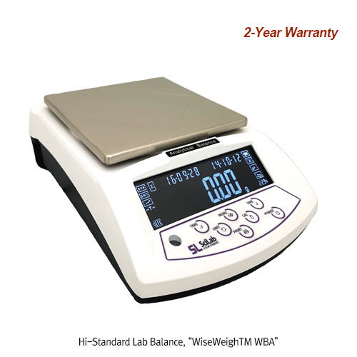 SciLab® [d] 0.01g, max.3,200 & 6,200g Calibration Certificated Hi-Standard Lab Balance “WBA-3200 & 6200”, 168×168mm PlateWith Super Size Back Light LCD, Counting Function, 2kg Cali. Weight, Various Weight Mode, 표준 다용도 랩 바란스, 4각 플레이트