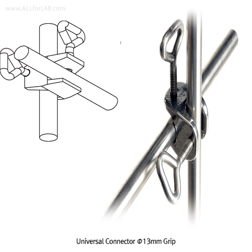 Bochem® Universal Connector, Ideal for Lab Frame Φ13mm Grip, 90°angleMade of Malleable Cast-iron / Chrome-plated, 다용도 커넥터
