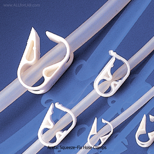 Burkle® Acetal Squeeze-Fix Hose Clamp, Permanently Elastic, L25~55mmFor O.D 1~15mm Hose, One Hand Operation, Hygienic, Autoclavable, 압박 호스 클램프