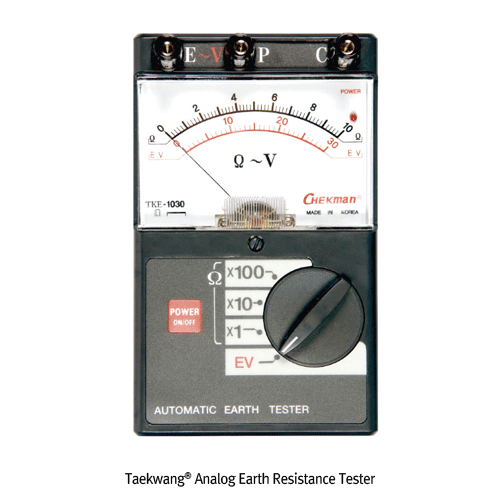Taekwang® Analog Earth Resistance Tester, 0~1,000Ω, 0~30V, 525gWith Test Leads & Case, Automatic Earth Tester, Voltage Drop System, 아날로그 접지 저항계