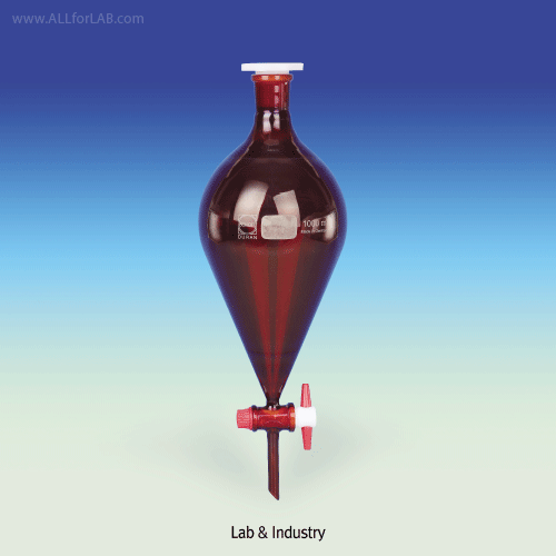 SciLab® Amber Glass Pear Separatory Funnel, for Light-protection, 100~2,000㎖With PTFE Plug Stopcock and -29/32 PE Stopper(except 100㎖), 갈색 분액깔때기,“ 스퀴브 피어” 형