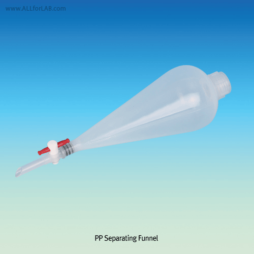 PP Separating Funnel, Good for Strong Acid, Chemical-Inert, 100~500㎖With PTFE Plug & Screwcap, Autoclavable, －10℃+125/140℃, PP 분액 깔때기