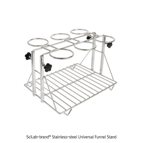 SciLab® Stainless-steel Universal Funnel Stand, Adjustable Height, 6 & 12-holesIdeal for Separator Funnel, Holes Φ70~Φ140mm, 스텐선 만능 깔대기 스탠드