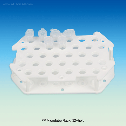 SciLab® PP 32-Hole Microtube Rack, for 1.5/2.0㎖ tubes, Φ11mmWith 2 Tiers & Conical Bottom/Base, 125/140℃, 32홀 마이크로 튜브 랙