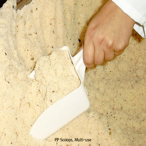 Burkle® PP Food Scoop & Food Shovel (1-part), Smooth Surface, Durability, Heat Resistance -10℃+125/140℃Good for Foods·Feed·Fish Farming·Agriculture &c., White, Autoclavable, 식품용 스쿠프, 강력한 항균력과 견고성