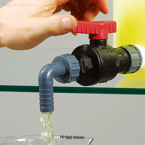 Burkle® PP Ball Valve, Large Flow, Robust Industrial Quality, Φ16mm NozzleFor Solidifying Media, R3/4″Connection Inner Thread, -10℃+125/140℃, PP 볼 밸브