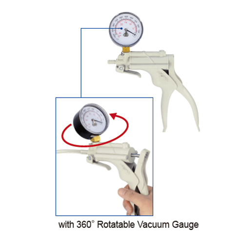 Burkle® PVC Hand Vacuum/Pressure Pump, with Vacuum Gauge, 16 & 32mℓ/stroke  For id Φ6.4mm Connect-Hose, -0.85~+2 bar, 핸드 진공/압력 펌프