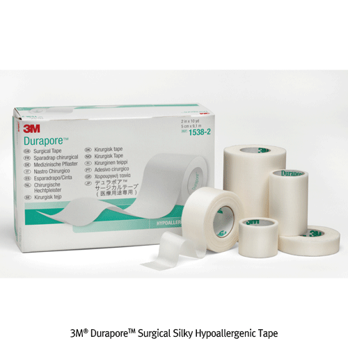 3M® DuraporeTM Surgical Silky Hypoallergenic Tape, White, Hi-Strength, Versatile, w1.25~5cm, L9.14m Roll, Medicaluse Water Resistance, Conformable, 병원용 실키 반창고, 백색, 우수한 내구성