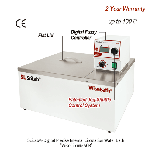 SciLab® Digital Precise Internal Circulation Water Bath “WiseCircu® SCB”, 6·11·22 Lit, with Certi. & Traceability  With Stainless-steel Flat Lid, Powerful Circulation Pump, up to 100°C, ±0.1°C, 5 Lit/min, 정밀 항온 순환 수조