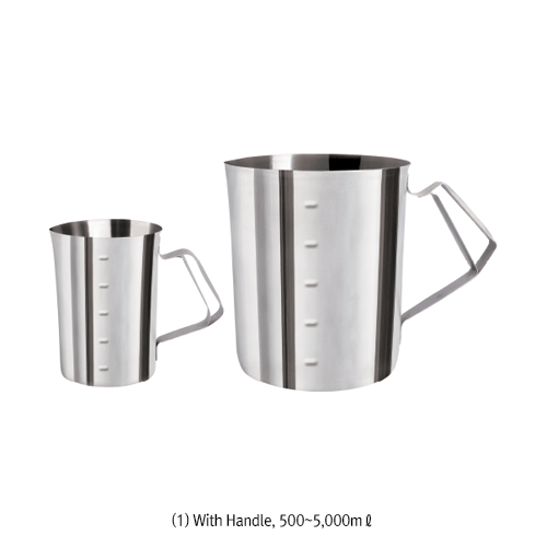 SciLab® Stainless-steel Beaker, with Mould Scale, 100~5,000mℓ With Spout, With or Without Handle, 스텐비커, 몰드눈금