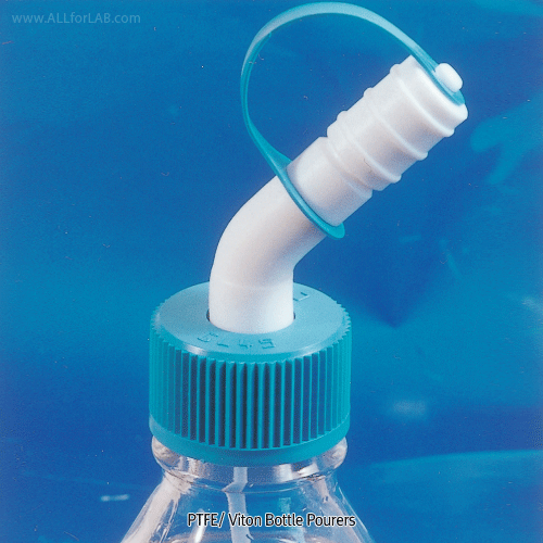 Cowie® Bottle Pourers of PTFE/Viton, for GL32·38·45 Screw Neck Bottles  With Pourers Tip Closure and PTFE Air Filling Tubing, -200°C+280°C, <UK-Made> PTFE 바틀 푸어러