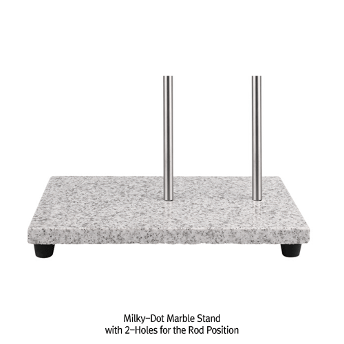 SciLab® Milky-Dot Marble Stand, with Rubber Feet, Good for Burette Stand, Rectangular  With ① Center- & ② Side-Hole and a SS Rod Φ11×h800mm, 18mm Thick 대리석 뷰렛 스탠드
