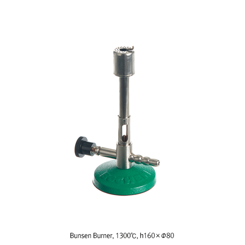 Bochem® Bunsen Burner, with Needle Valve/Air Regulator/Pilot-flame, 1300℃  For Propane-gas, 2030kcal/hr(2.36kW), h160×Φ80mm Base/Non-Slip Rubber Coated, <Germany-Made> 분젠버너