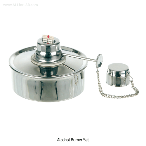 Bochem® Premium Stainless-steel Alcohol Burner Set, Adjustable Wick & Flame, 150㎖  With 1mm Cotton Wick & Looped Lid, Φ85×h65mm, 비자성 스텐 알코올 버너/램프