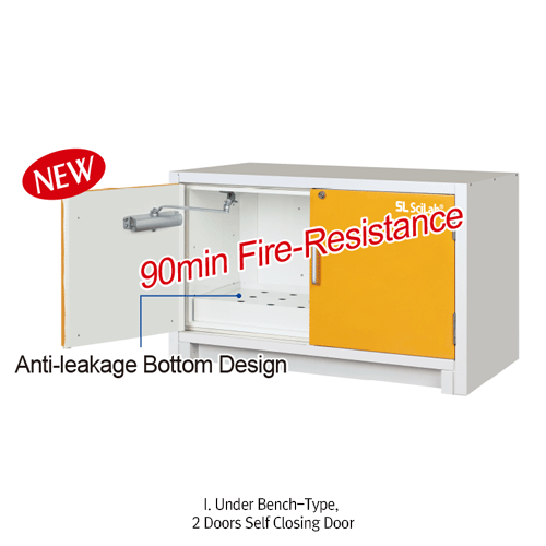 SciLab® Premium 90min-resistant Flammables Safety Cabinet “SCF90-S”, Type 90 by EN14470-1 Standard, 103~720 Lit   With 5-Layer Fireproof Structure(Powder-coated Steel·Ceramic-fiber Hybrid·Calcium Silicate Microporous·Gypsum·Melamine-coated Plywood)  Autom