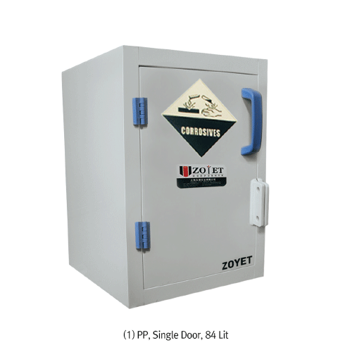 Zoyet® PP Acids/Corrosives Safety Cabinet “ZYP”, with Liquid-tight, with All-welded Interior, 84·194 Lit  According to OSHA Requirement, White Durable Polypropylene, PP 내부식성 캐비닛, 강산(Conc Acids) & 강부식물질 보관용에 적합