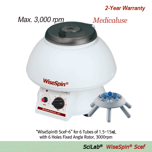 SciLab® 1.5~15㎖ Popular Classic Centrifuge “WiseSpin® Scef-6” 6 Places, 3000rpm, Medicaluse  With 6-Hole Fixed Angle Rotor, Safety Balance, 1.5~15㎖ 튜브용 경제형 원심분리기, 앵글로터와 10~15㎖ 튜브 어댑터 포함